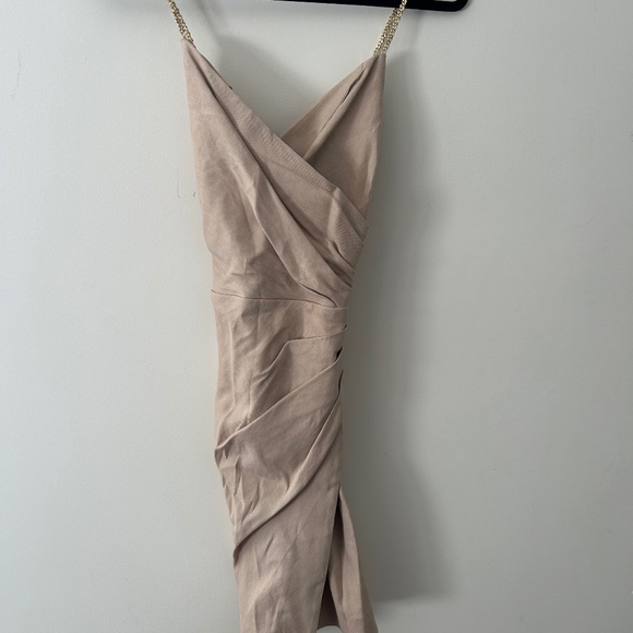 Maje Short Draped Dress in Beige - Picture 1 of 3